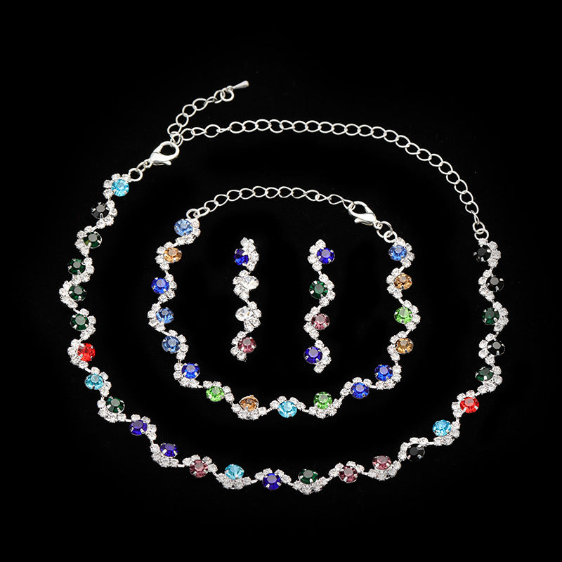 Simple Style Solid Color Rhinestone Inlay Zircon Jewelry Set
