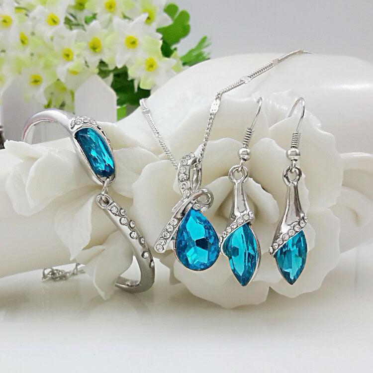 Wholesale Geometric Water Drop Crystal Pendent Jewelry 3-piece Set