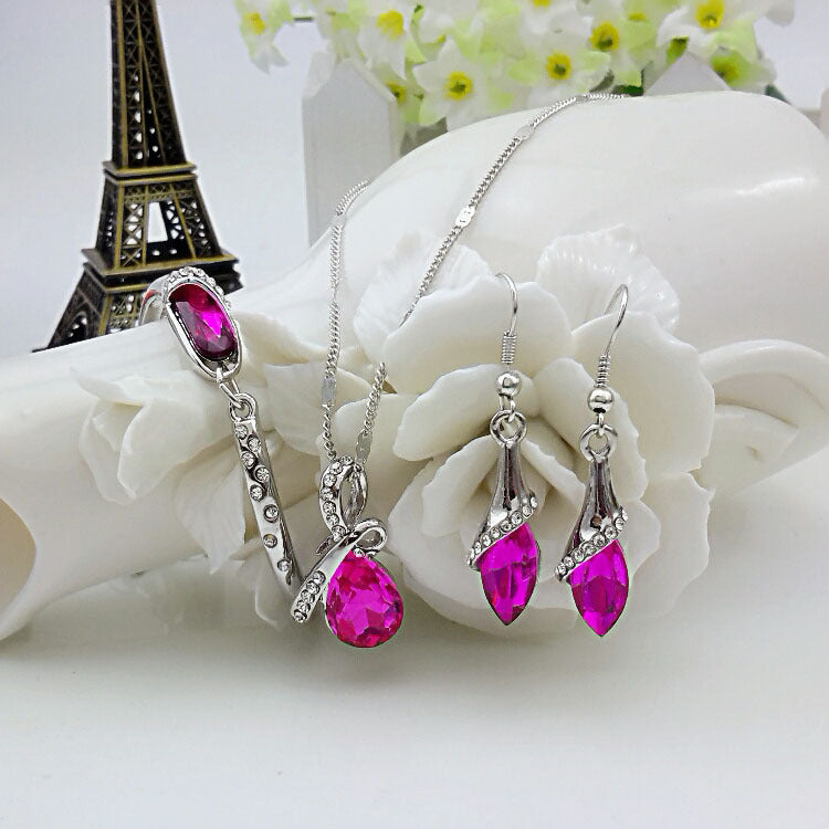Wholesale Geometric Water Drop Crystal Pendent Jewelry 3-piece Set