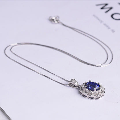 Jewelry Set Geometric Bracelet Tanzanite Petal Ring Blue Crystal Pendant Four Claw Earrings