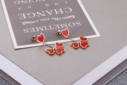 New Korean Red Heart-shaped Titanium Steel Earrings Wholesale Nihaojewelry