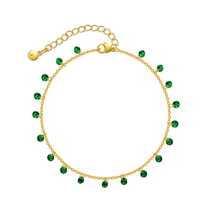 New Copper 18k Gold Plated Inlaid Green Zircon Anklet