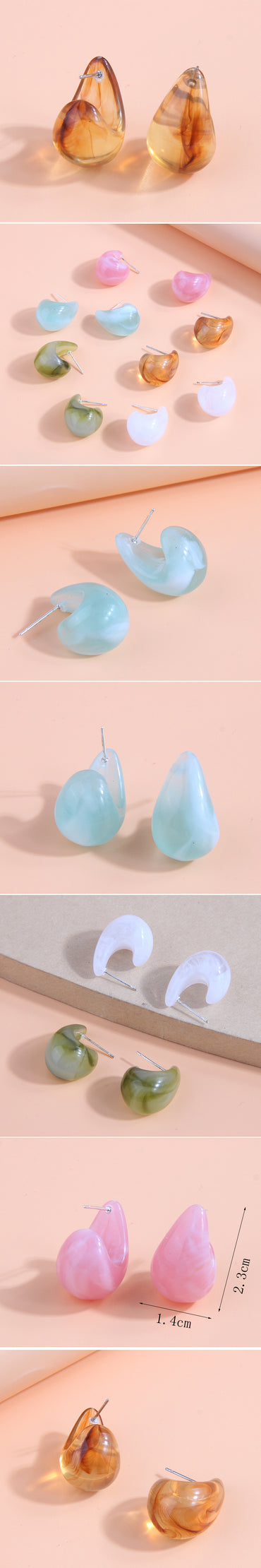 Simple Style Water Droplets Resin Ear Studs