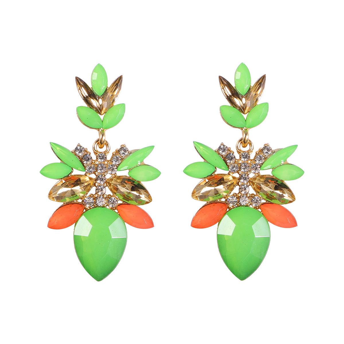 Fashion Alloy Diamond Female Drop-shaped Flower Gemstone Earrings