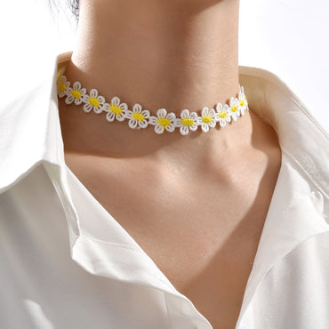 New Fashion Yellow Little Daisy Lace Choker Flower Necklace Wholesale