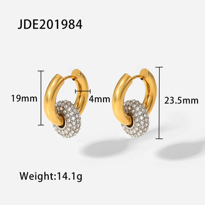 Circle Zircon Decor Electroplated Stainless Steel 
circle Earrings