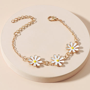 Fashionable Oil-spot Glaze Flowers Daisy Three Alloy Bracelet