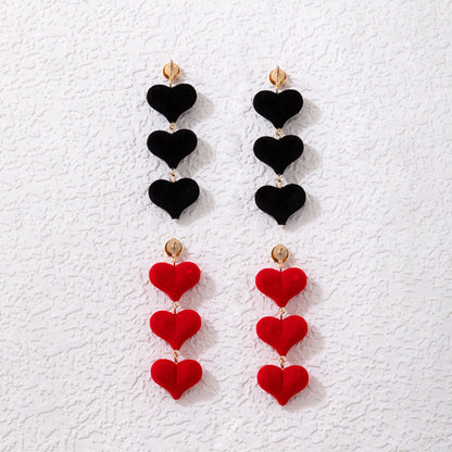New Red Love Velvet Heart Peach Heart Pendant Long Temperament Earrings For Women