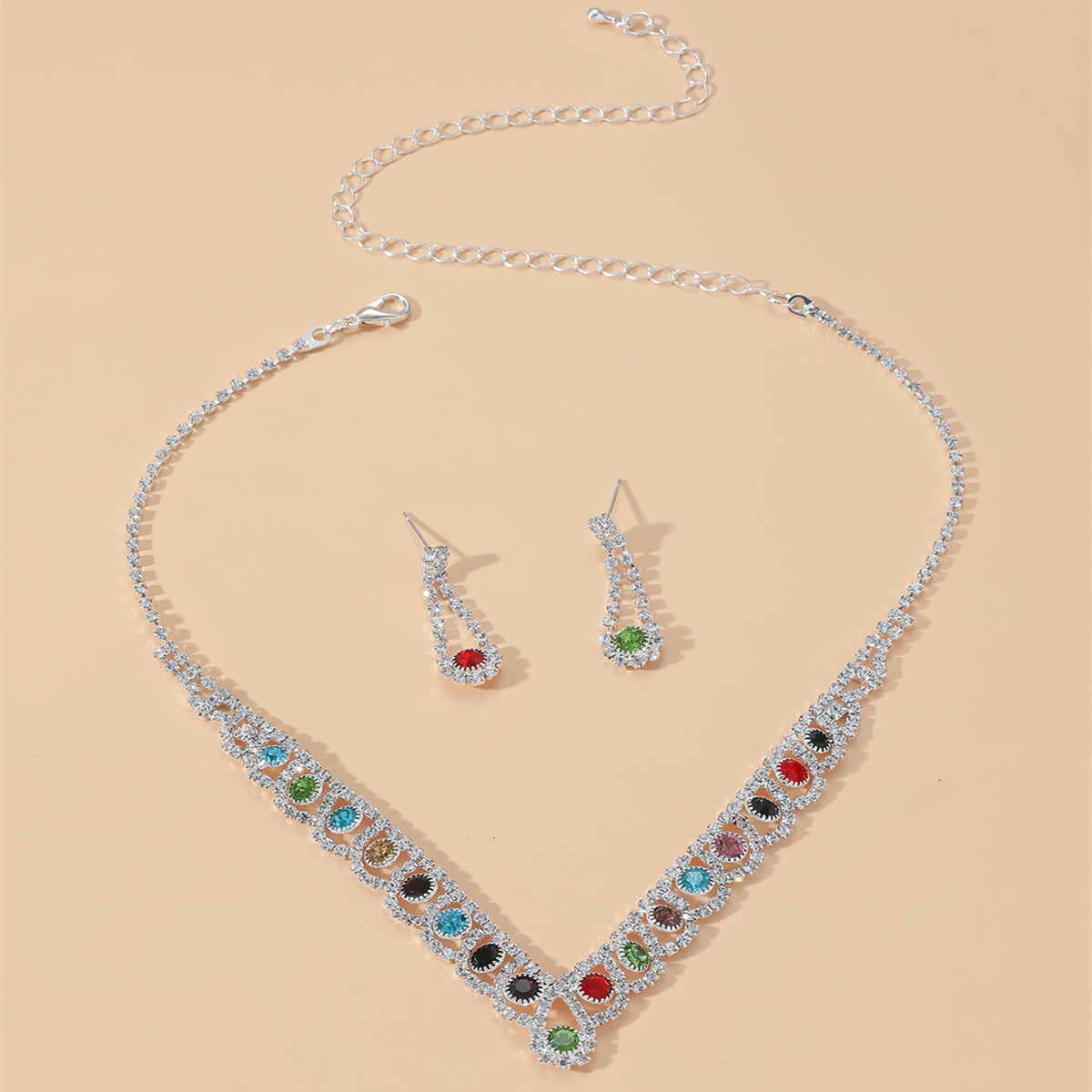 Fashion Colorful Crystal Necklace Jewelry Set Formal Dress Accessories