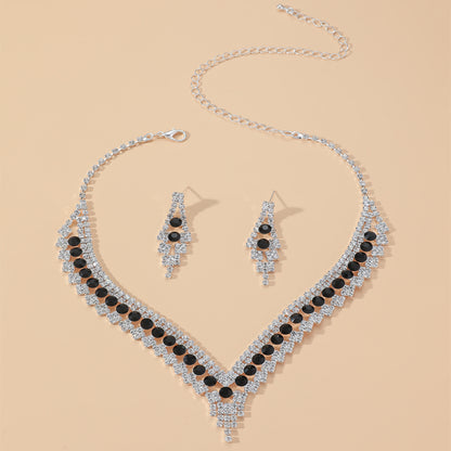 Fashion Bridal Ornament Necklace Earringtwo-piece Rhinestone Jewelry Set