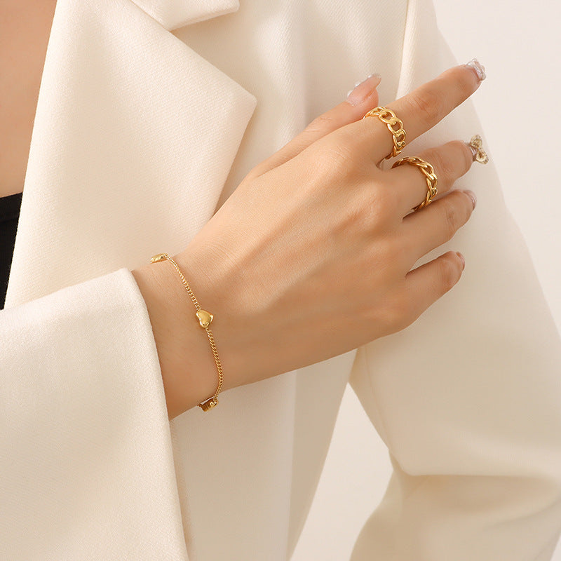 Fashion Heart Shaped Necklace Female Bracelet Titanium Steel Gold-plated Jewelry Set
