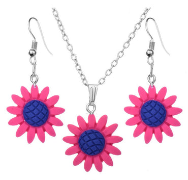 Fashion Multicolor Sunflower Shaped Set Resin Necklace Earrings