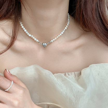 Baroque Style Imitation Pearl Heart Magnetic Buckle Pendant Necklace Bracelet