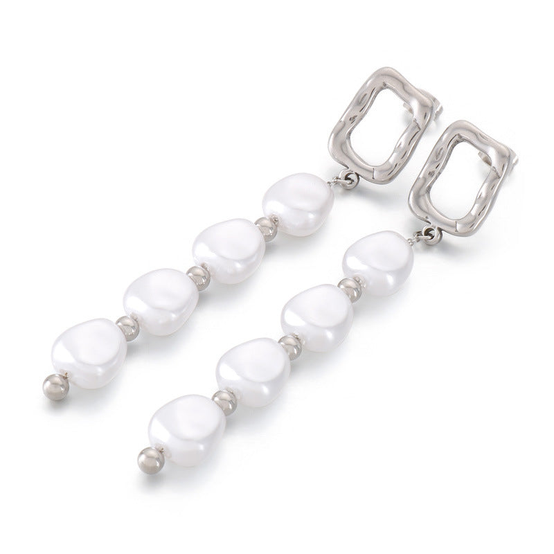 Fashion Inlay Pearl Women's Retro Geometric Stainless Steel Earrings
