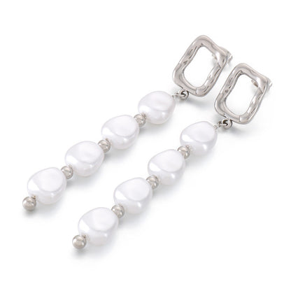 Fashion Inlay Pearl Women's Retro Geometric Stainless Steel Earrings