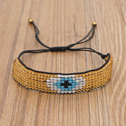 Hot-saling Models Rice Beads Hand-woven Devil Eyes Ethnic Style Bracelet For Women