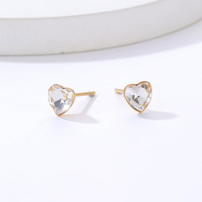 Fashion Simple Heart Shape Stainless Steel Electroplated 18k Gold Inlaid Zircon Earrings