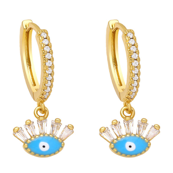 Fashion Evil Eyes Shaped Women's Inlay Zircon Dripping Eardrop Copper