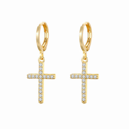 Fashion Copper Gold-plated Inlaid Zircon Heart Cross Palm Pendant Earrings