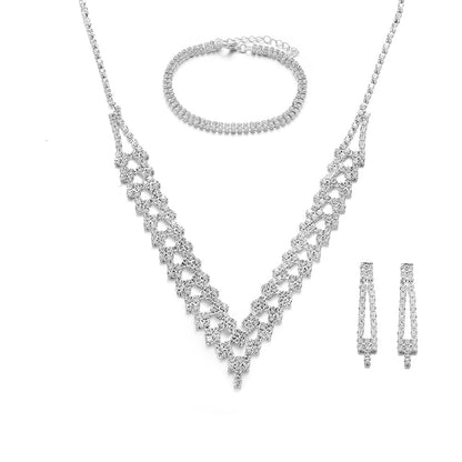 Fashion Shining Rhinestone Claw Chain Wedding Bride Necklace Earrings Suit Copper