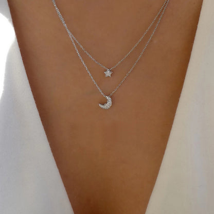 2022 New Fashionable Full Diamond Star Moon Pendant Multi-layer Necklace For Women