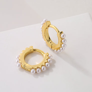 Simple Style Copper Plating 18k Gold Zircon Pearl Earrings