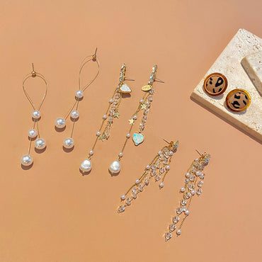 Fashion Alloy Heart Shape Pearl Flowers Earrings Artificial Rhinestone Drop Earrings