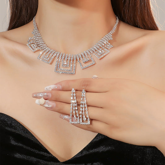 Women's Luxury Fashion Tassel Alloy Rhinestone Earrings Necklace Jewelry Set Inlay Rhinestones