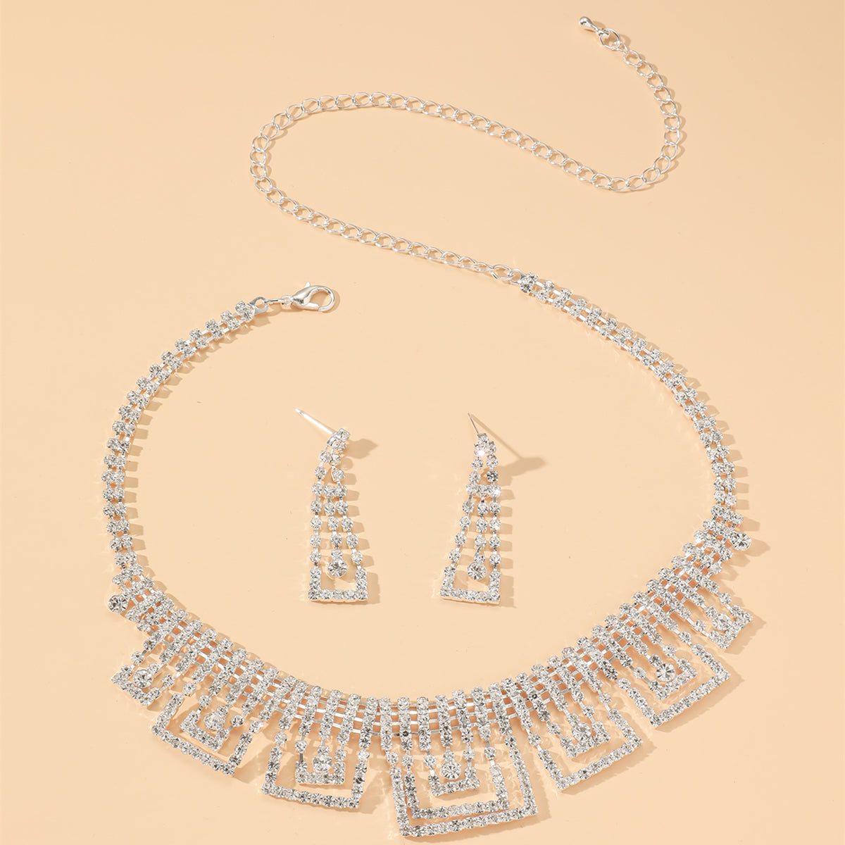 Women's Luxury Fashion Tassel Alloy Rhinestone Earrings Necklace Jewelry Set Inlay Rhinestones