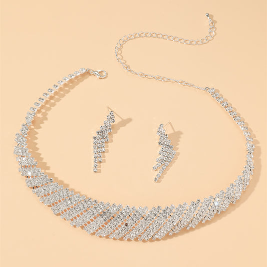 Women's Luxury Fashion Stripe Solid Color Argyle Alloy Rhinestone Earrings Necklace Jewelry Set Plating Diamond Zircon