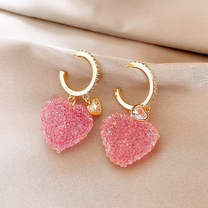 Sweet Alloy Heart Shape Earrings Dating Electroplating Rhinestone Drop Earrings As Shown In The Picture