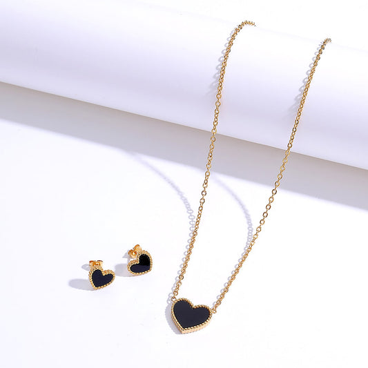 Unisex Simple Style Heart Shape Copper Earrings Necklace Gold Plated Jewelry Sets