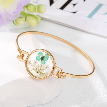 Simple Style Flowers Alloy Plating Resin Bangle