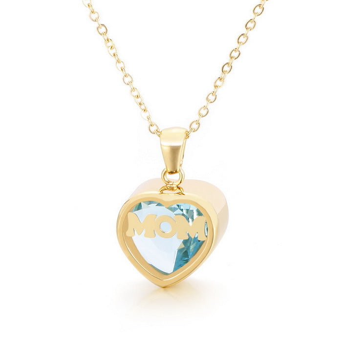 New European And American Fashion Stainless Steel 12 Birthday Stone Heart-shaped Necklace