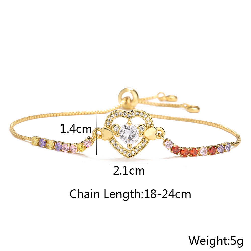 Women's Fashion Heart Copper Bracelets Inlaid Zircon Zircon Copper Bracelets