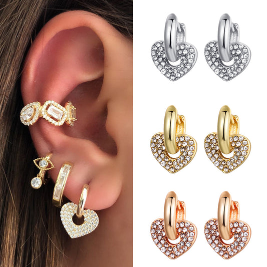 Fashion Heart Shape Copper Drop Earrings Gold Plated Zircon Copper Earrings