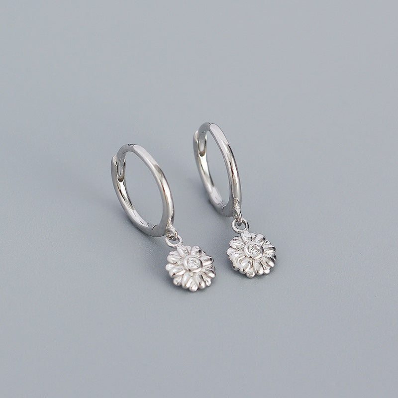 Sweet Flower Sterling Silver Earrings Plating Zircon 925 Silver Earrings