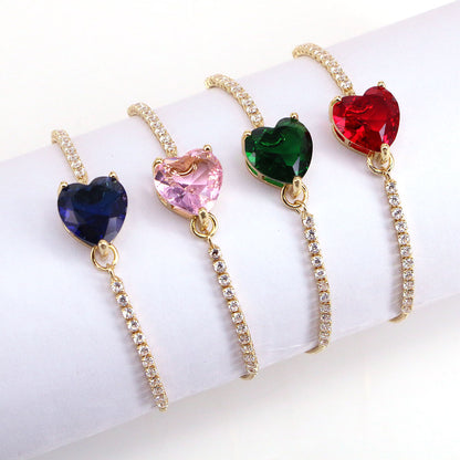 Simple Style Heart Shape Copper Zircon Bracelets In Bulk
