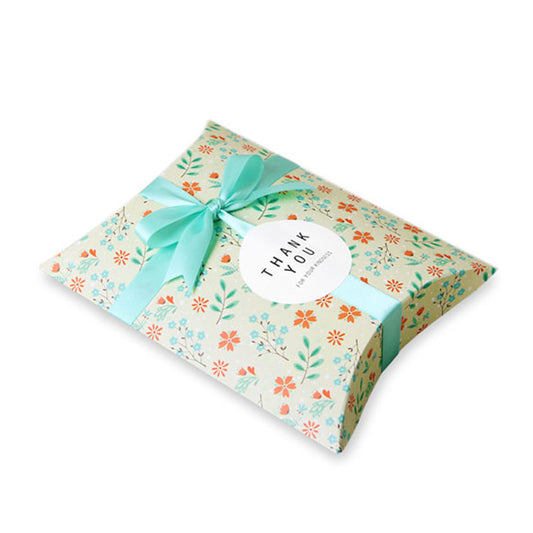Fashion Creative White Mint Green Floral Folding Packaging Pillow Box