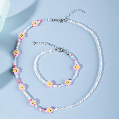 Cute Heart Shape Plastic Glass Bracelets Necklace