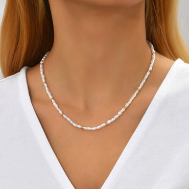 Baroque Style Geometric Imitation Pearl Beaded Necklace