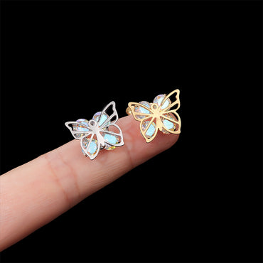 Fashion Heart Shape Butterfly Stainless Steel Inlay Zircon Ear Studs 1 Piece