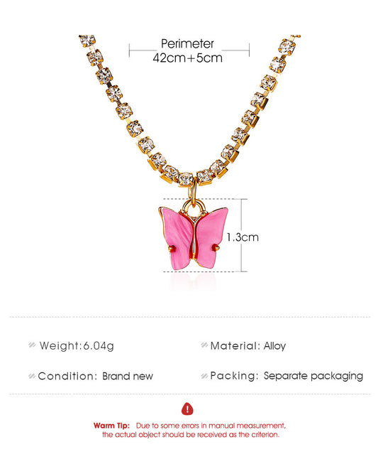 New Necklace Explosions Butterfly Necklace Female Wild Colorful Butterfly Clavicle Chain Simple Butterfly Pendant Wholesale Nihaojewelry
