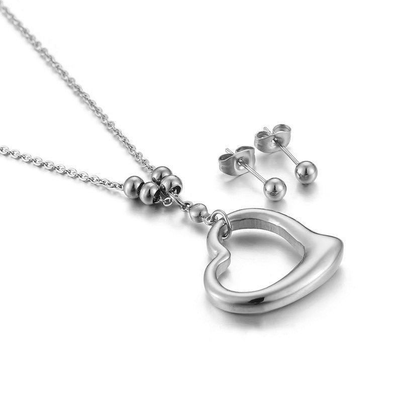 Fashion Titanium Steel Ladies Heart-shaped Gold Ball Necklace Earrings Two-piece Set