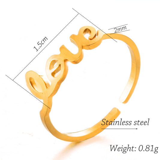 Fashion Letters Stainless Steel Open Ring