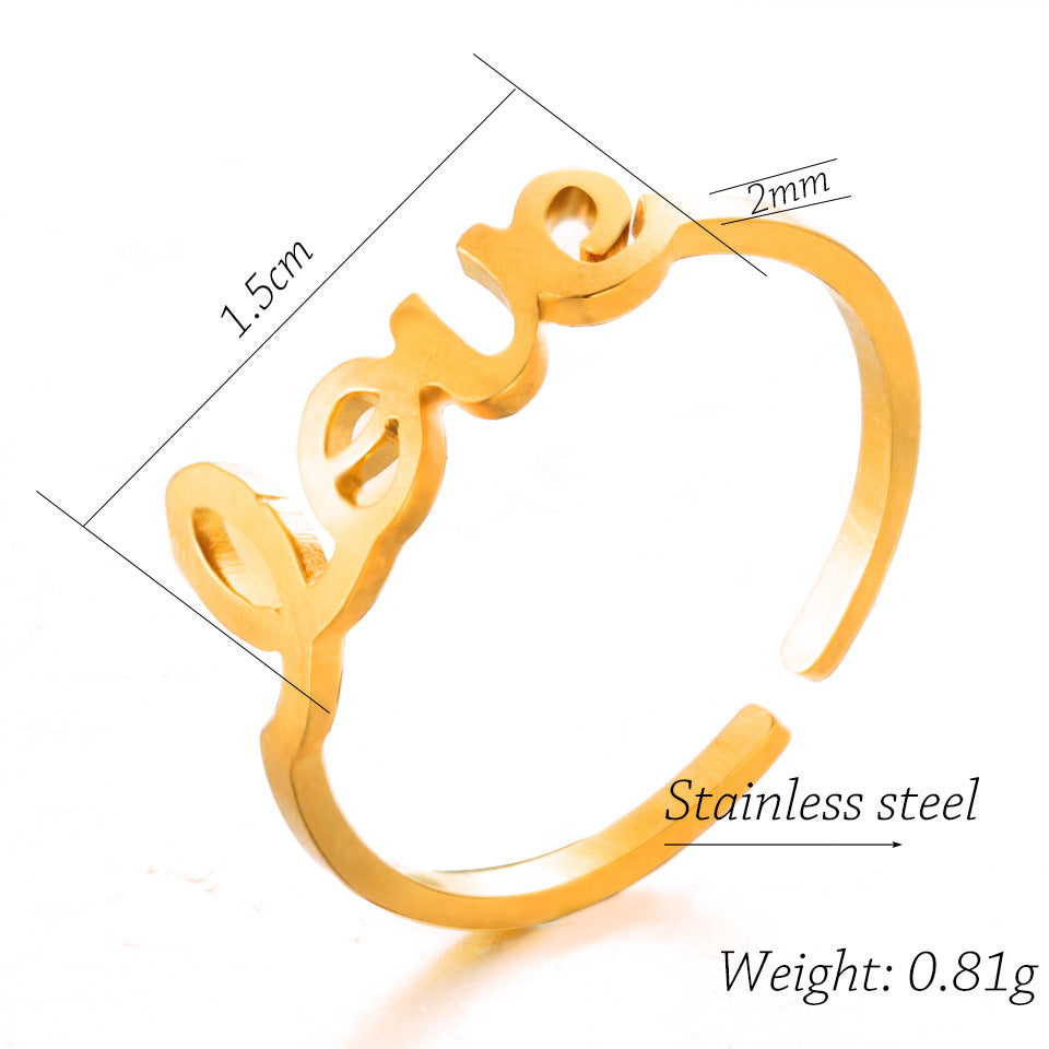 Fashion Letters Stainless Steel Open Ring