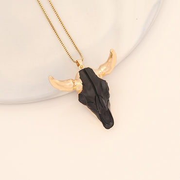 Bohemian Cattle Stainless Steel Gold Plated Resin Pendant Necklace
