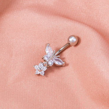 1 Piece Fashion Star Butterfly Stainless Steel Inlay Zircon Belly Ring