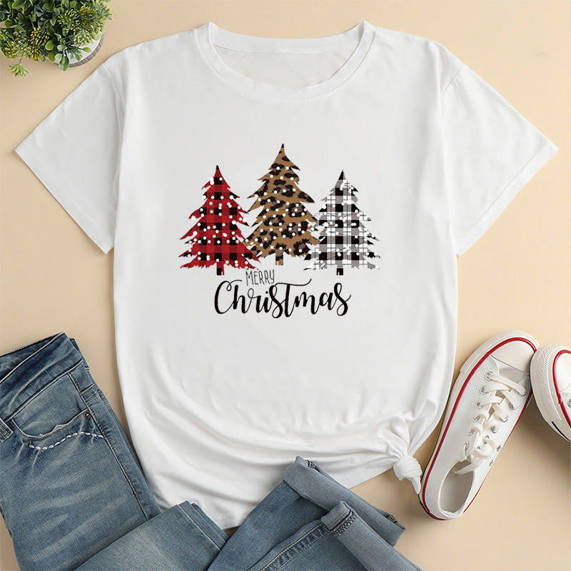 Unisex T-shirt Short Sleeve T-shirts Printing Casual Christmas Tree Plaid Leopard