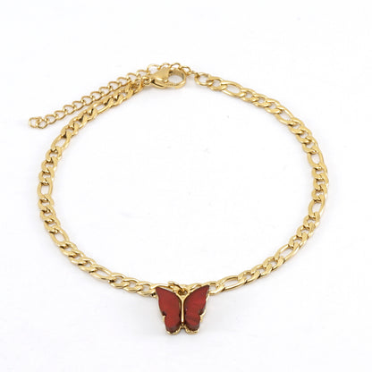 Simple Style Bow Knot Stainless Steel Plating Zircon Anklet
